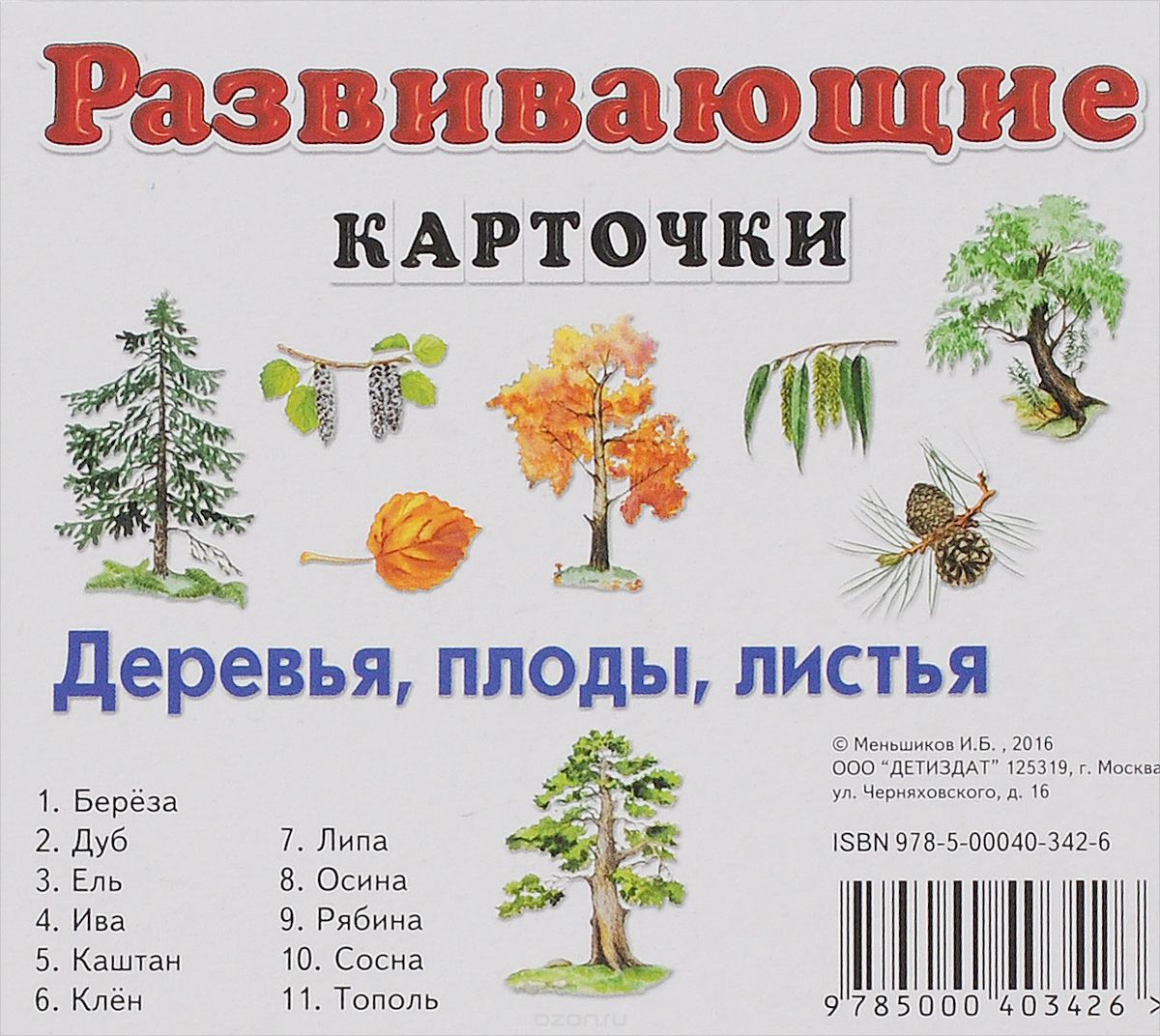 Деревья, плоды, листья. Развивающие карточки (набор из 11 карточек), И. Б. Меньшиков